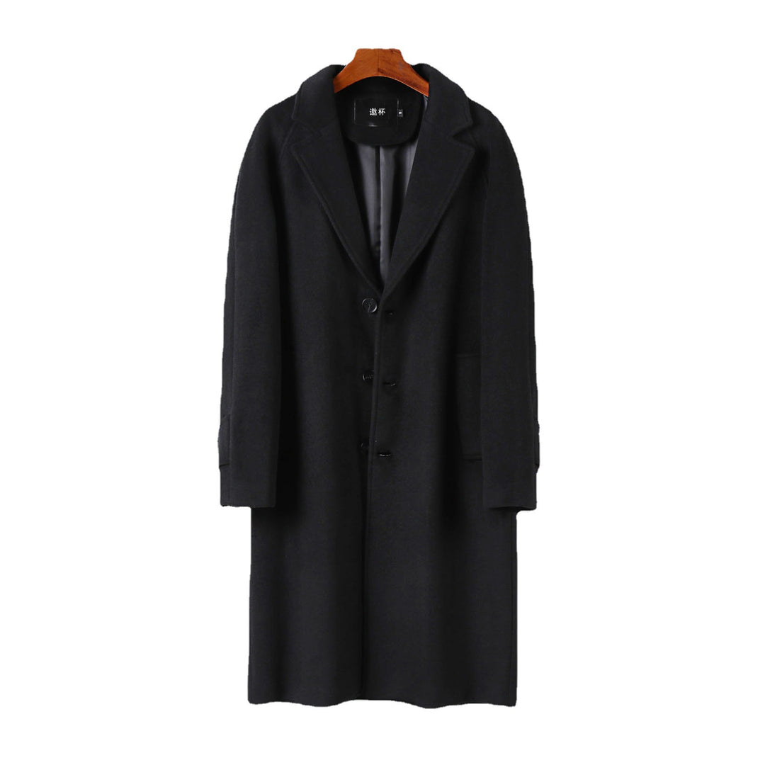 Herren Maxilanger Wollmantel mit cleanem Schnitt, schmalem Revers und innenliegendem Futter Shop Nory