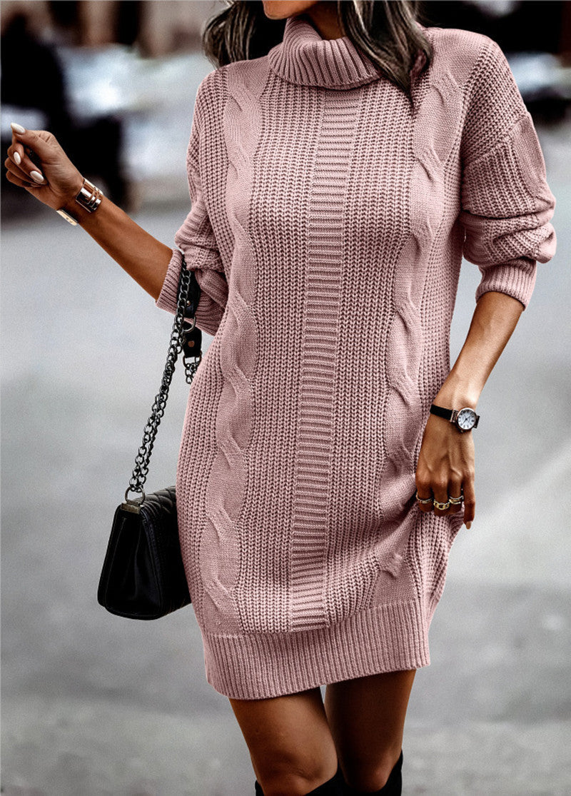 Damen nan kuscheliges Strickkleid mit Rollkragen, Zopfmuster und Oversize-Silhouette Shop Nory