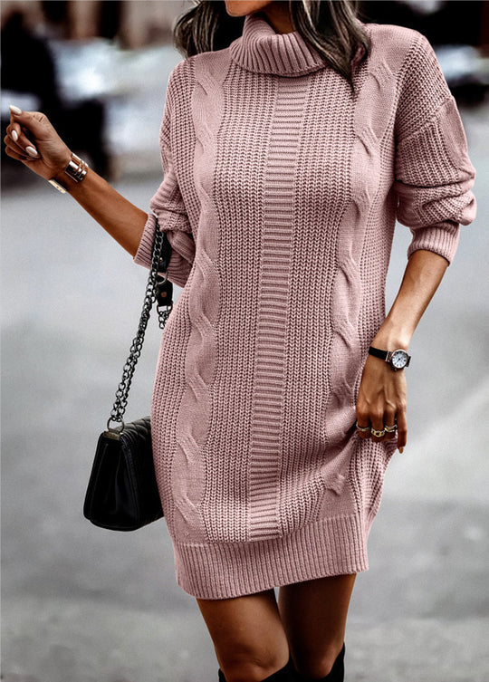 Damen nan kuscheliges Strickkleid mit Rollkragen, Zopfmuster und Oversize-Silhouette Shop Nory