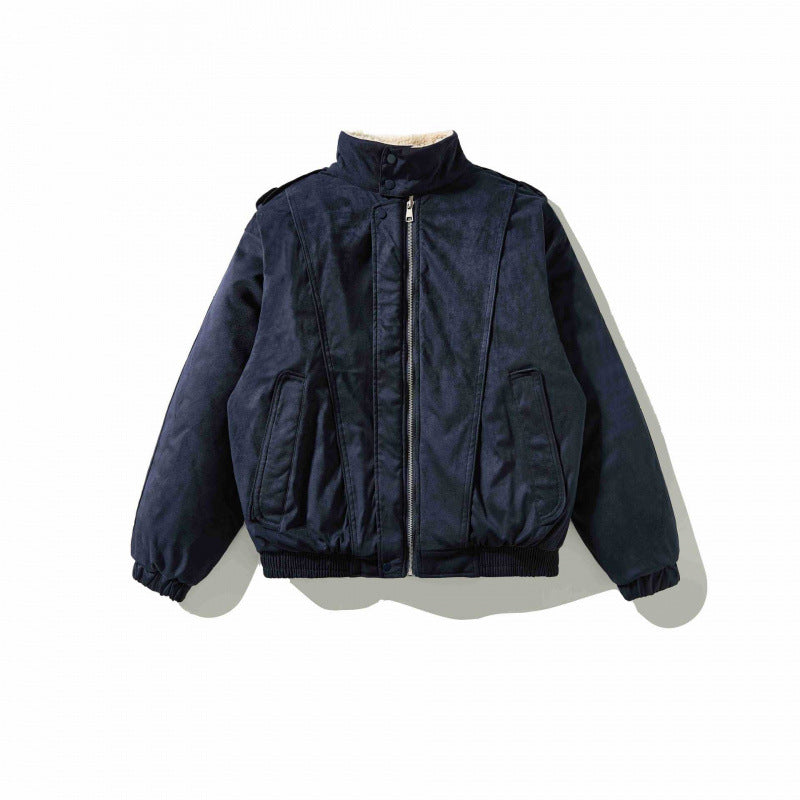 Herren Veloursleder-Optik Bomberjacke mit hohem Stehkragen und Teddyfutter Shop Nory