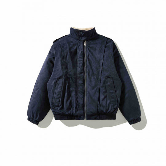 Herren Veloursleder-Optik Bomberjacke mit hohem Stehkragen und Teddyfutter Shop Nory