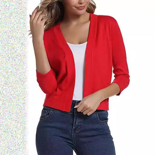 Damen nan offener Kurzcardigan mit dreiviertelärmeln und elastischem Saum Shop Nory