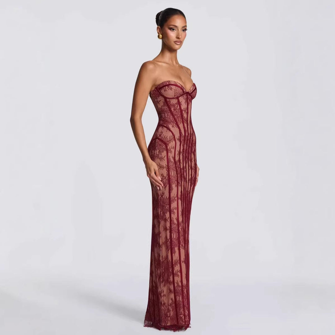 Damen Abendkleid mit raffinierten Spitzen-Details Shopnory