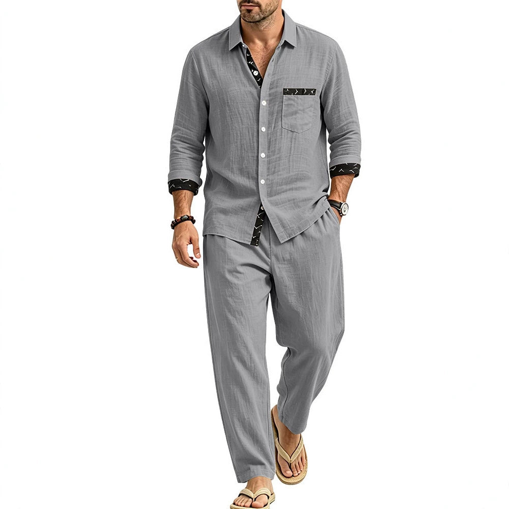 Herren Leichtes Leinenoptik Freizeit-Set mit Hemd und Relax-Hose Shop Nory
