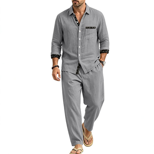 Herren Leichtes Leinenoptik Freizeit-Set mit Hemd und Relax-Hose Shop Nory