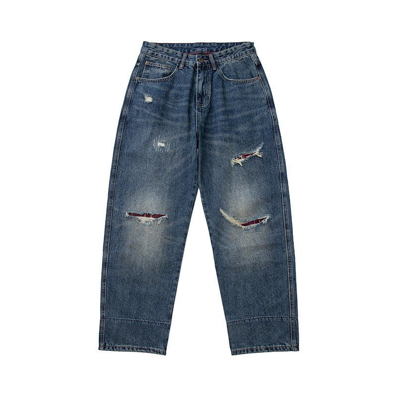 Damen Hochtaillierte Baggy-Jeans im Used‑Look mit Destroy‑Details und geradem Bein Shop Nory