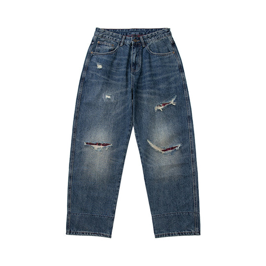 Damen Hochtaillierte Baggy-Jeans im Used‑Look mit Destroy‑Details und geradem Bein Shop Nory