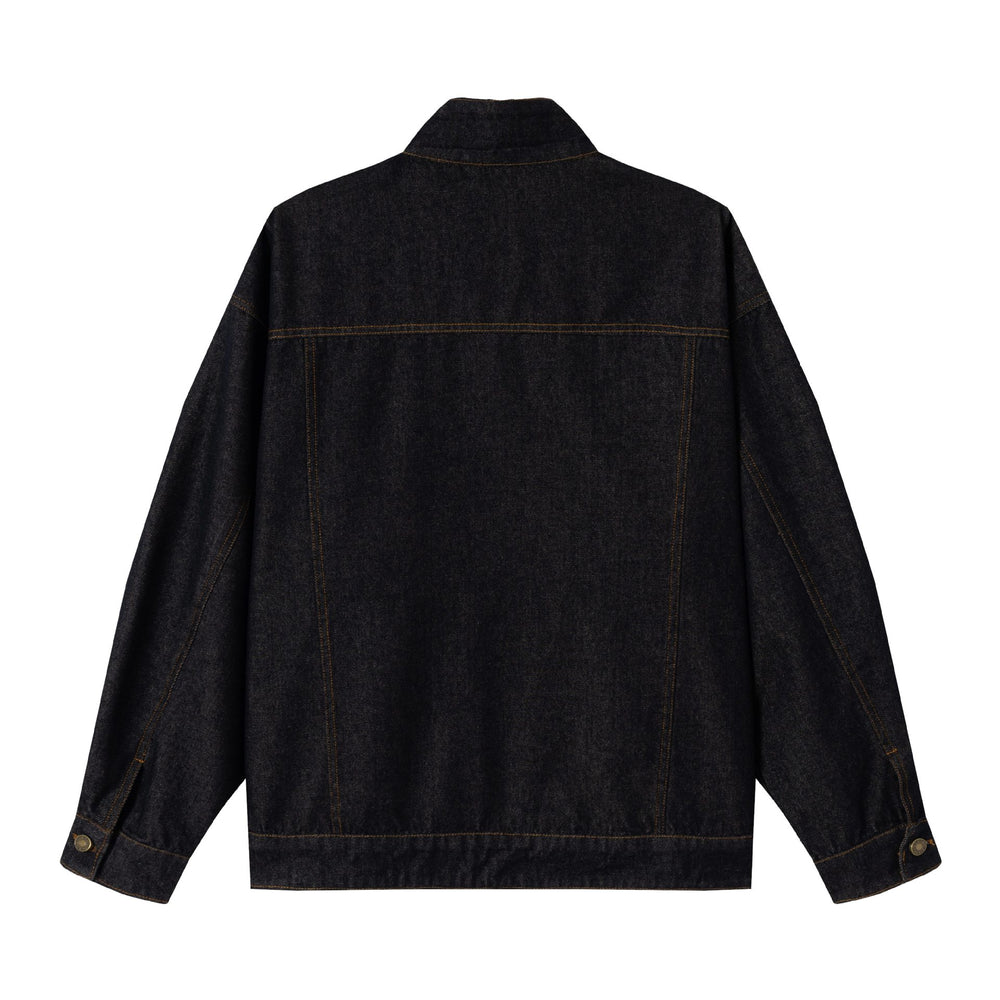 Unisex Oversized Denim-Blousonjacke mit Funnelkragen und dekorativer Brustblende Shop Nory