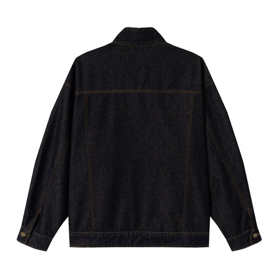 Unisex Oversized Denim-Blousonjacke mit Funnelkragen und dekorativer Brustblende Shop Nory