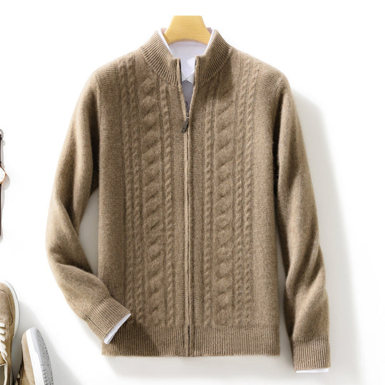 Herren Zipper‑Strickjacke mit Zopfmuster und Stehkragen Shop Nory