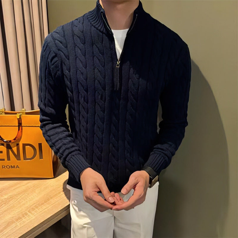 Herren Zopfstrick-Halbzip-Pullover mit Stehkragen Shop Nory