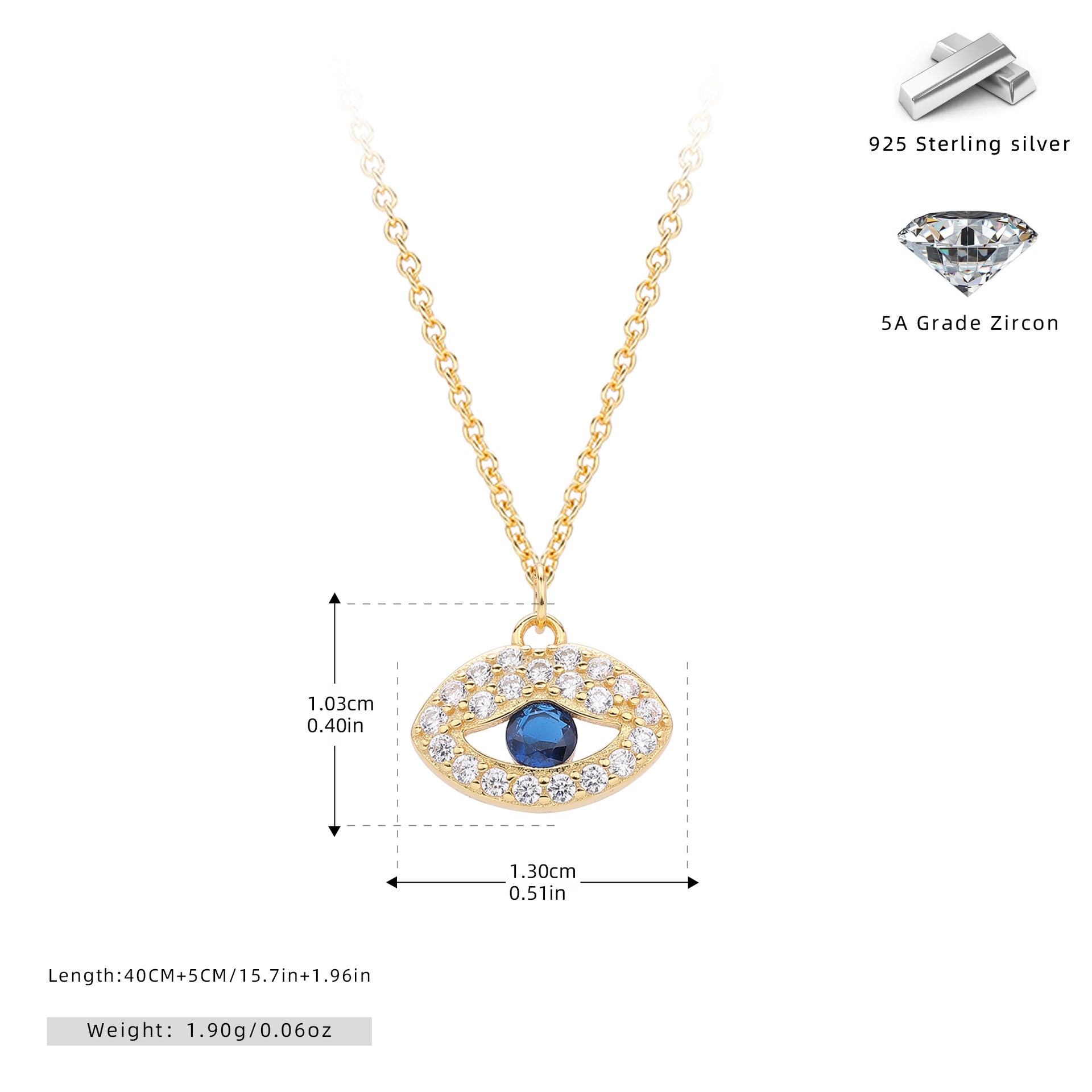 Damen Halskette mit schützendem Augenmotiv aus 925 Sterling Silber und funkeln Zirkonia Shop Nory