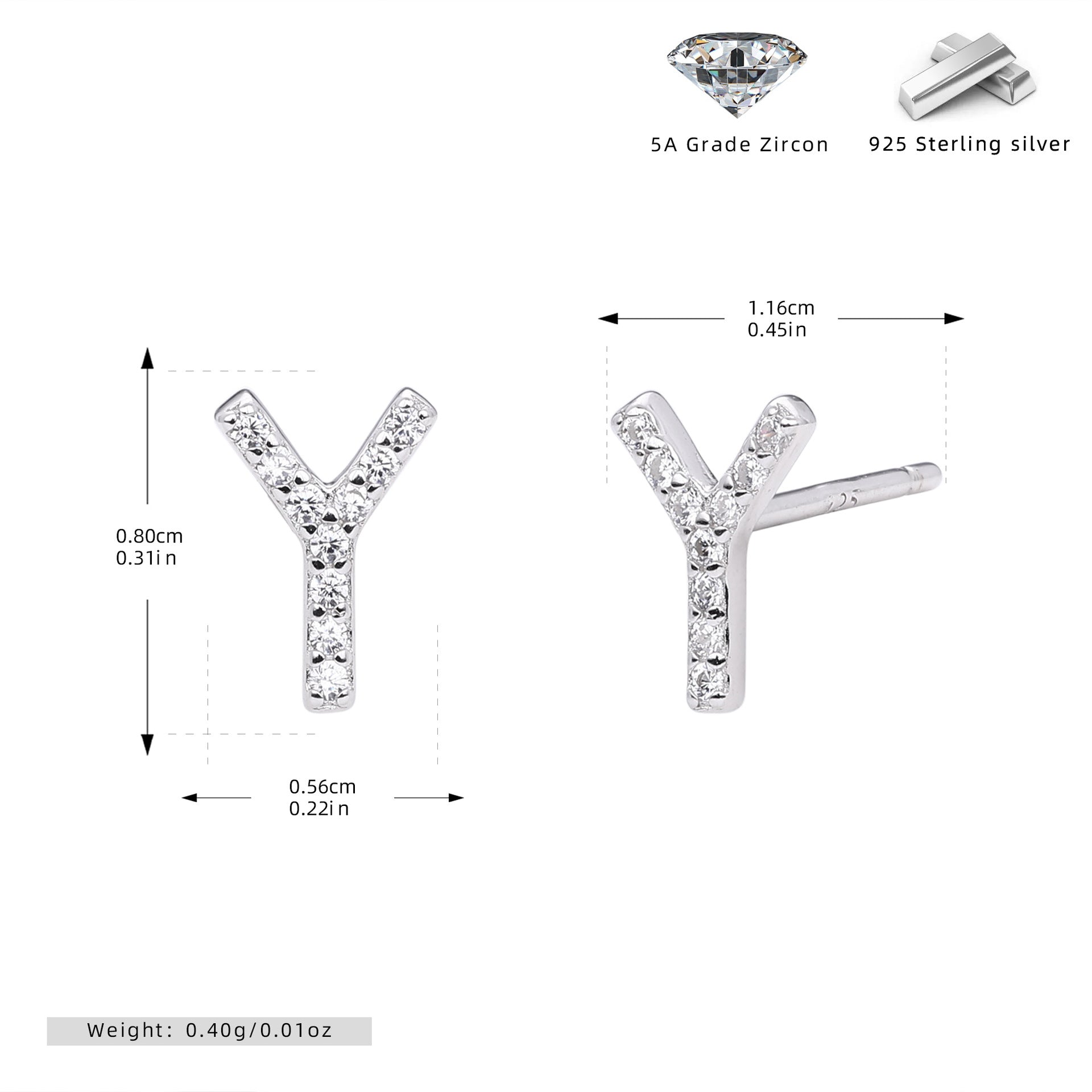 Damen Ohrstecker aus 925 Sterling Silber mit luxuriösem Zirkonbuchstaben R Shop Nory