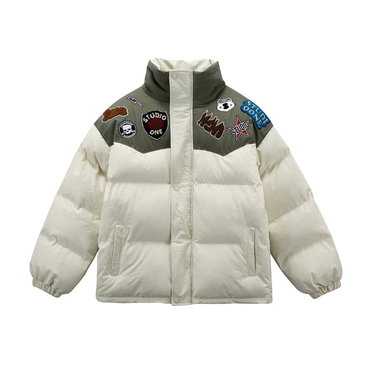 Unisex Wattierte Pufferjacke mit gestickten Patch‑Applikationen Shop Nory