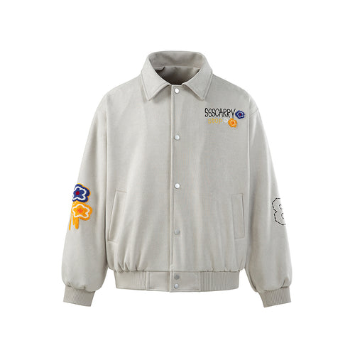 Unisex Boxy‑Blousonjacke mit gestickten Blumenpatches und elastischem Saum Shop Nory