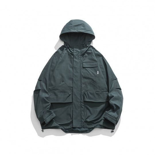 Unisex Boxy-Utility-Kapuzenjacke mit Mehrfachtaschen, verstellbarem Saum und winddichter Shell Shop Nory