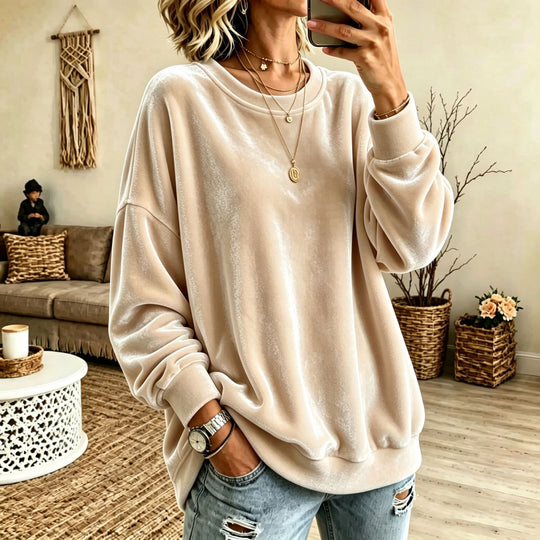 Damen Oversize-Samtpullover mit weitem Schnitt und geripptem Saum Shop Nory
