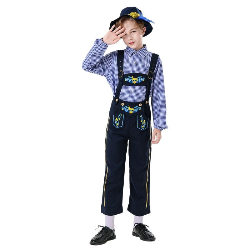 Herren nan bestickte Kindertracht Latzhose mit verstellbaren Hosenträgern und Kontrastnähten Shop Nory