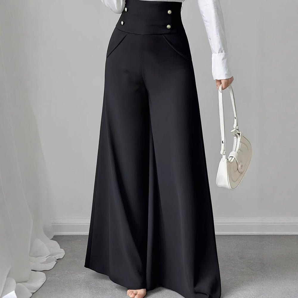 Damen Weite High-Waist Hose mit dekorativen Knöpfen