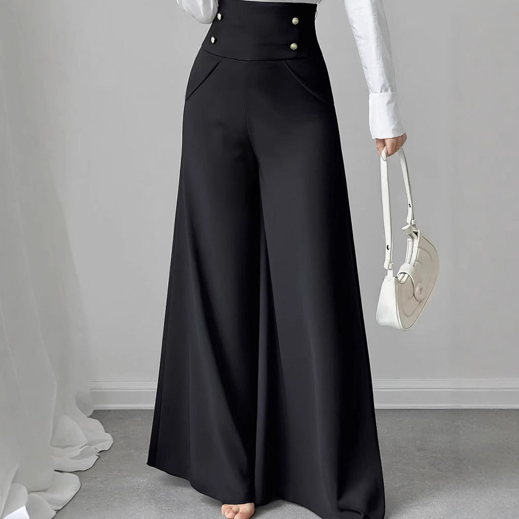 Damen Weite High-Waist Hose mit dekorativen Knöpfen