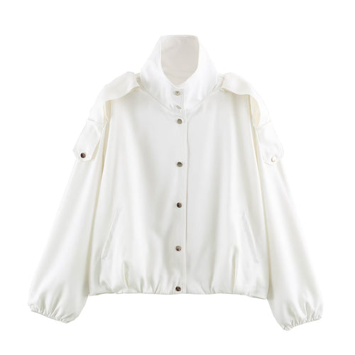 Damen Kurzjacke im Oversize‑Bomberstil mit hohem Stehkragen und Schulterpatten Shop Nory