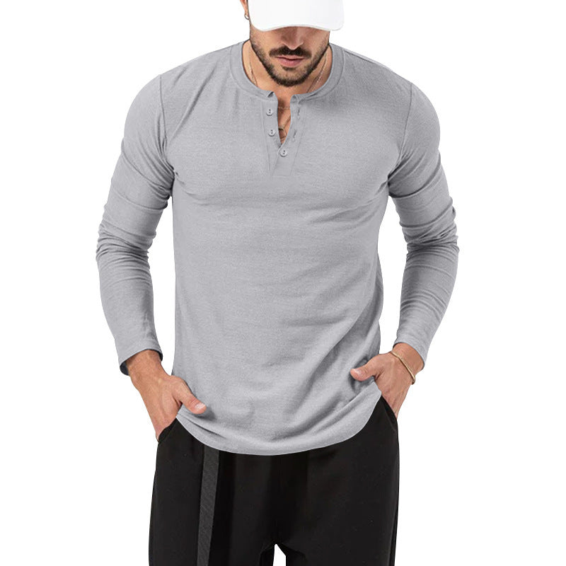 Herren Langarm Henley-Shirt mit modischem Knopfverschluss Shopnory