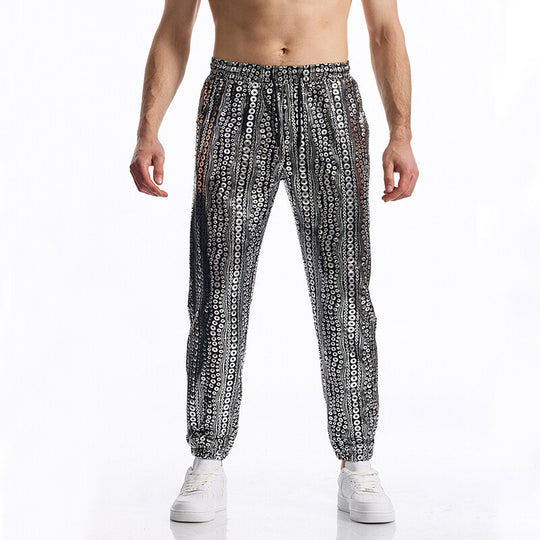 Herren Tapered Jogginghose mit elastischem Bund, Kordelzug und metallischem Kreisprint Shop Nory