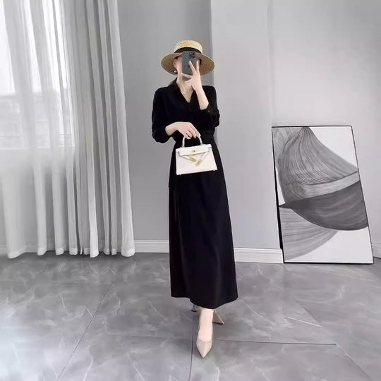 Damen Langärmliges Wickel‑Maxikleid mit Taillengürtel und V‑Ausschnitt Shop Nory