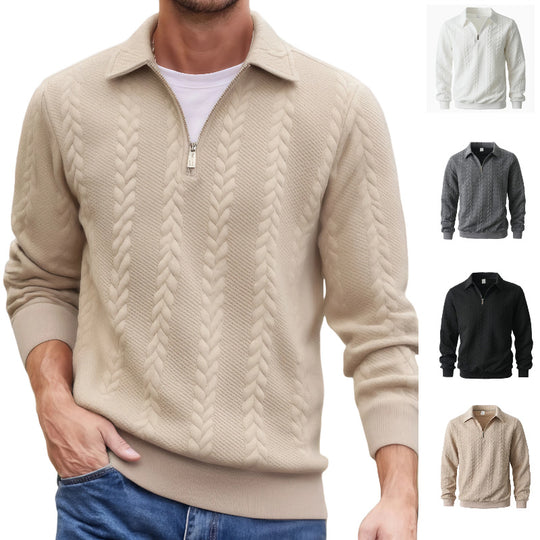 Herren Feinstrukturierter Zopfstrickpullover mit Kurzreißverschluss und Kentkragen Shop Nory