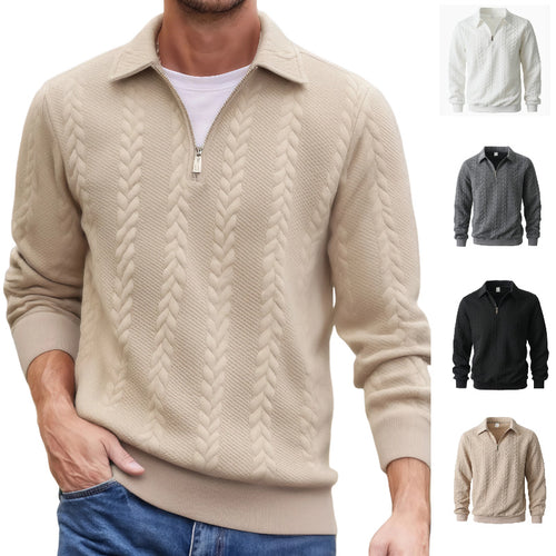 Herren Feinstrukturierter Zopfstrickpullover mit Kurzreißverschluss und Kentkragen Shop Nory