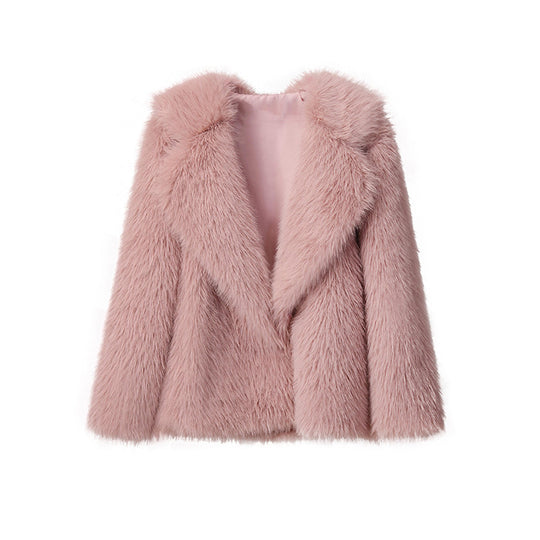 Damen Luxuriöser Kurzmantel aus langflorigem Kunstpelz mit weitem Schalkragen Shop Nory