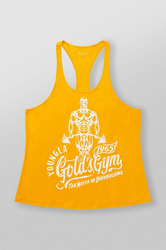 Herren nan athletisches Stringer Tanktop rückenfreier Schnitt mit Kontrastpaspel und Kraftsportmotiv