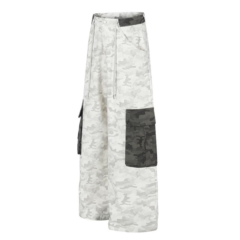 Damen Weite Cargo-Hose mit hohem Bund, Camouflage-Print und Kontrast-Taschen Shop Nory