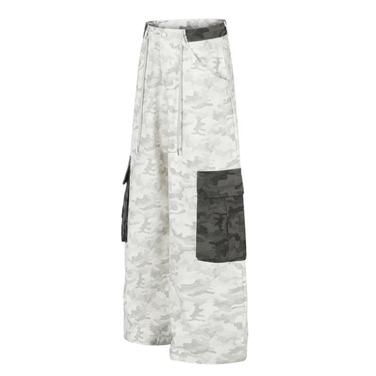 Damen Weite Cargo-Hose mit hohem Bund, Camouflage-Print und Kontrast-Taschen Shop Nory