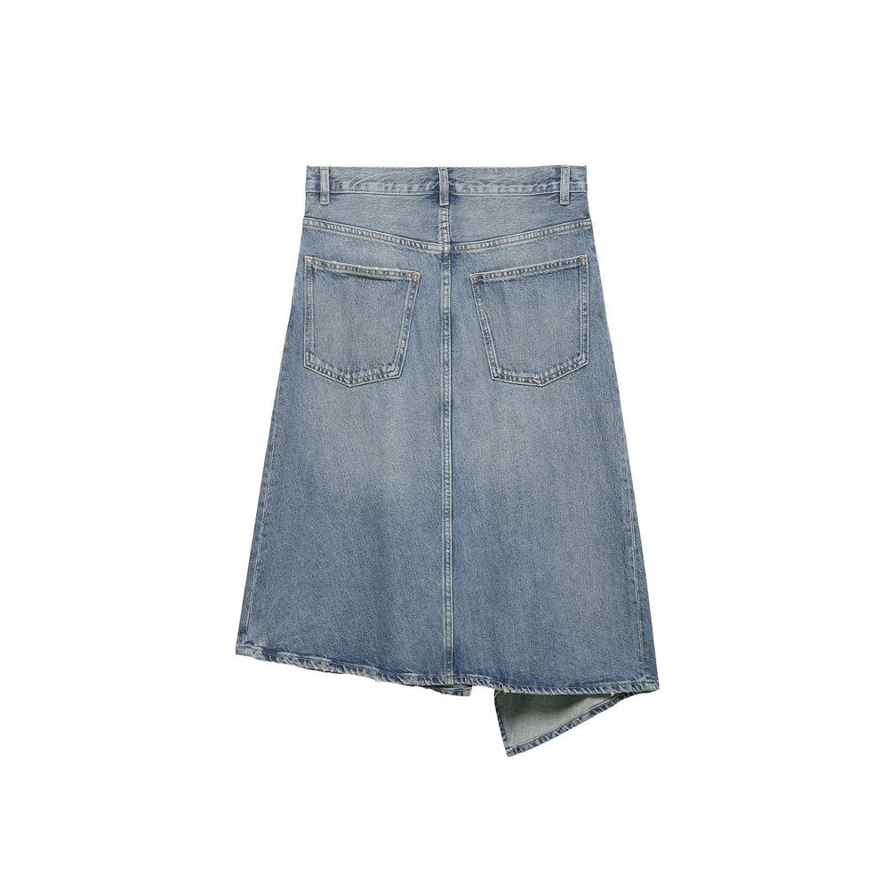 Damen Asymmetrischer Denim‑Wickelrock mit Einsätzen und Taschen Shop Nory