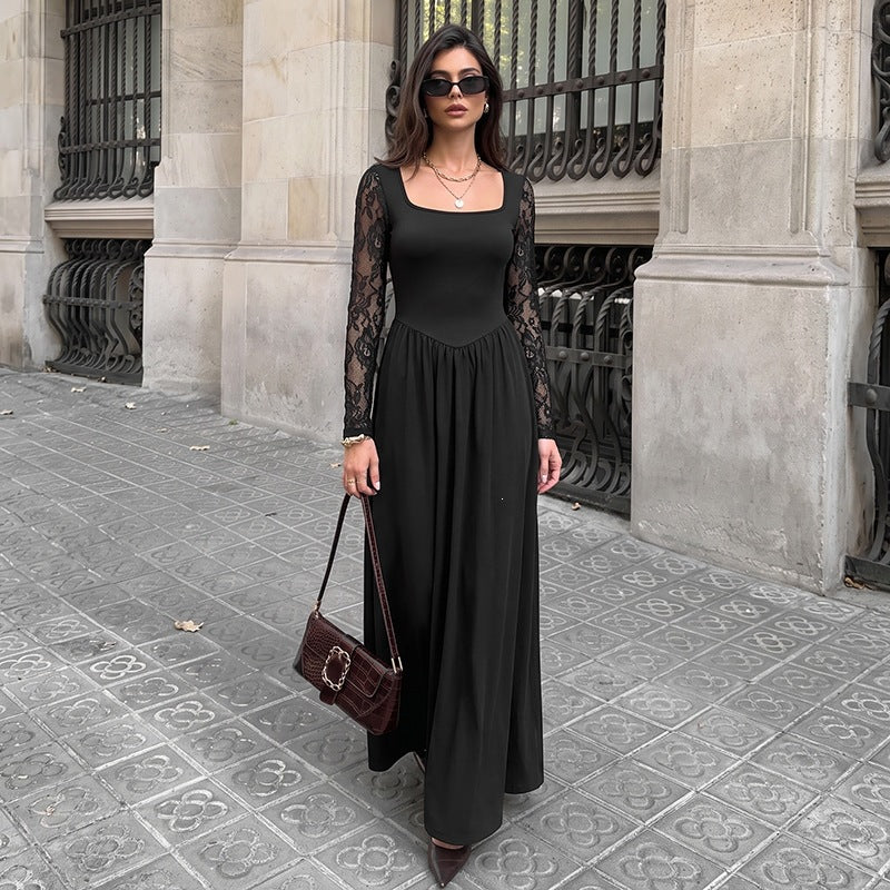 Damen Figurschmeichelndes Midikleid mit Spitzenärmeln und eckigem Ausschnitt Shop Nory