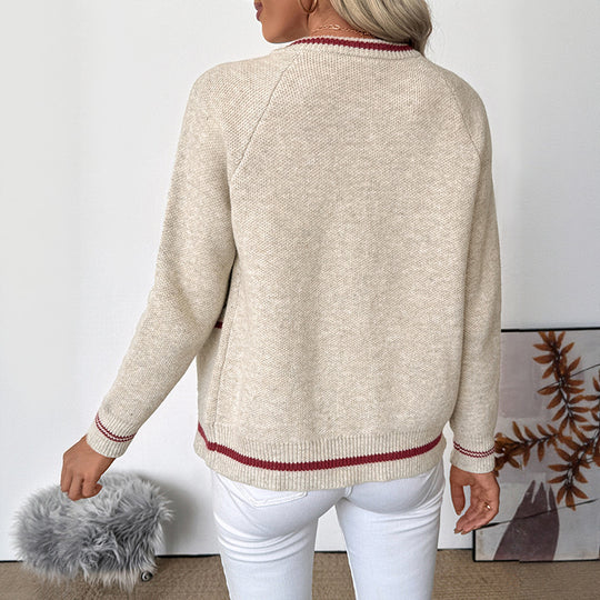 Damen Reißverschluss-Strickjacke im Bomberstil mit Kontraststreifen Shop Nory