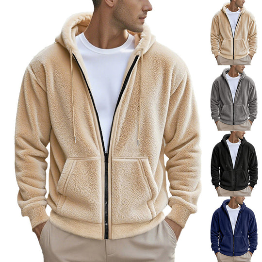 Herren nan Teddyfleece Kapuzenjacke mit Frontreißverschluss und Eingrifftaschen Shop Nory