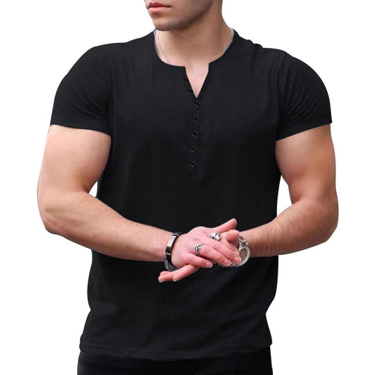 Herren Kurzarm-Henley-T-Shirt mit Knopfleiste und weichem Baumwollmaterial