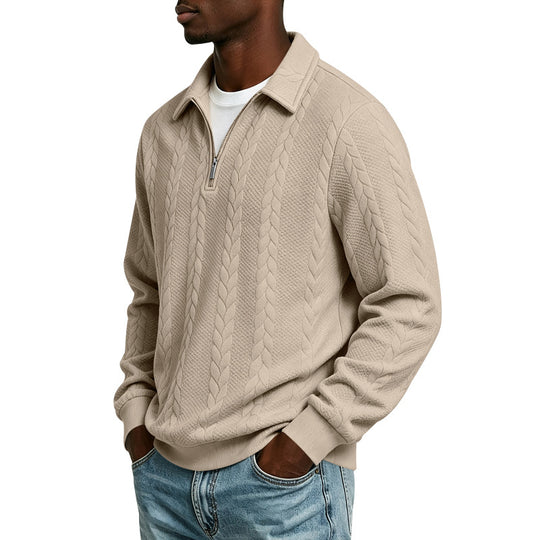 Herren Troyer-Strickpullover mit halbem Reißverschluss und Zopfmuster Shop Nory