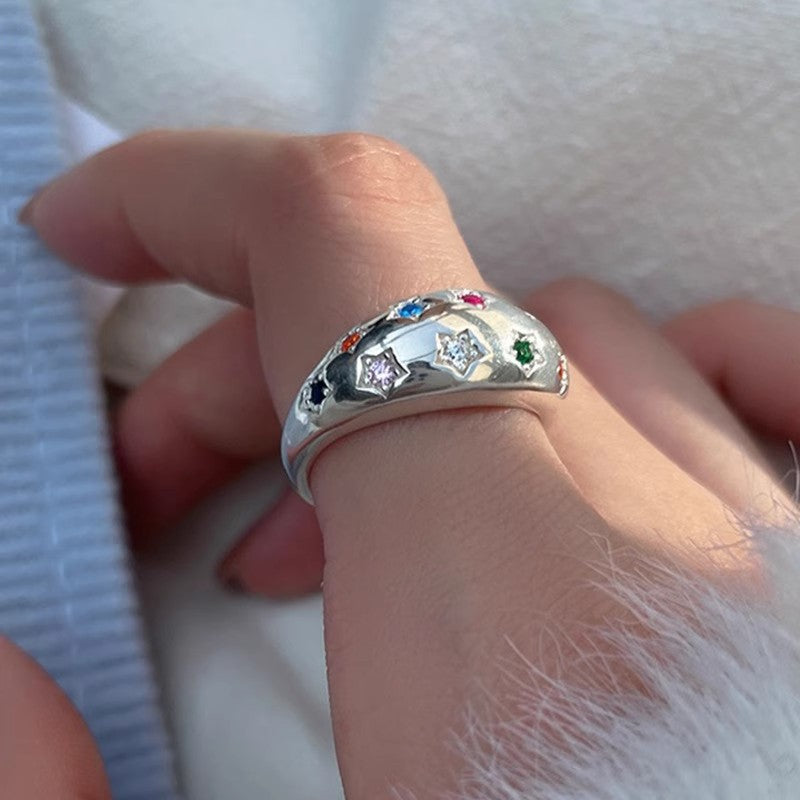 Damen Funkelnder Ring mit multicolor Steinen Shop Nory