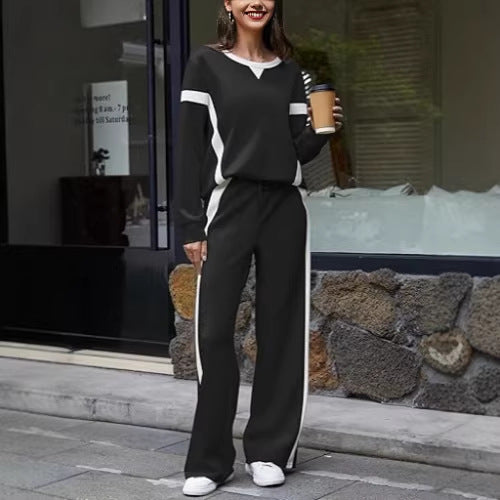 Damen Lounge-Set aus weichem Jersey mit weitem Bein und Kontraststreifen Shop Nory