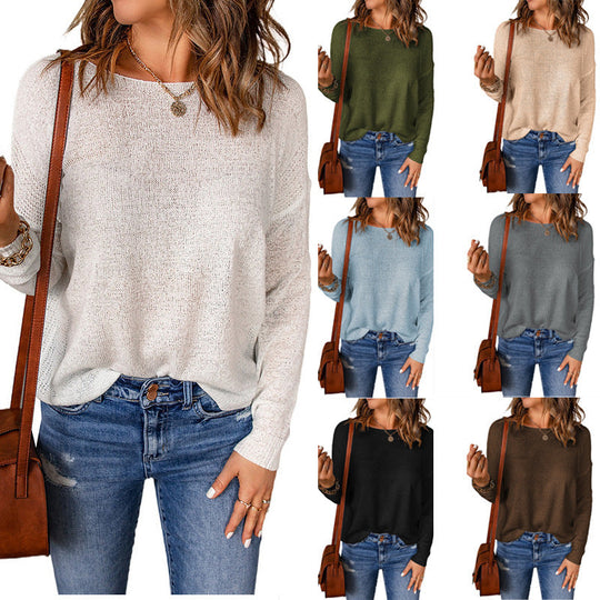 Damen lässiger Feinstrickpullover mit weitem Schnitt und langen Ärmeln
