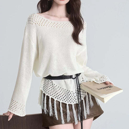 Damen Elegantes und уютное Oberteil mit Fransen Shop Nory