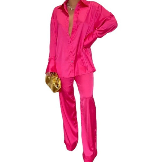 Damen Satin-Hemd und Palazzo-Hose Lounge-Set Shop Nory