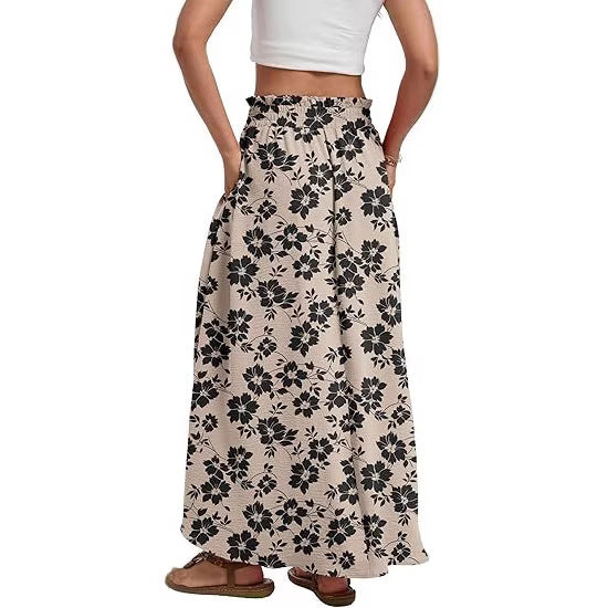 Damen Maxi-Rock mit Paperbag-Taillengürtel, Bindegürtel und Seitentaschen Shop Nory