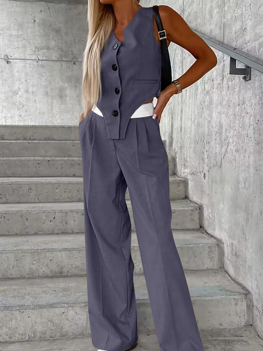 Damen Asymmetrisches Gilet- und Palazzohosen-Set mit Bundfalten und Eingrifftaschen Shop Nory