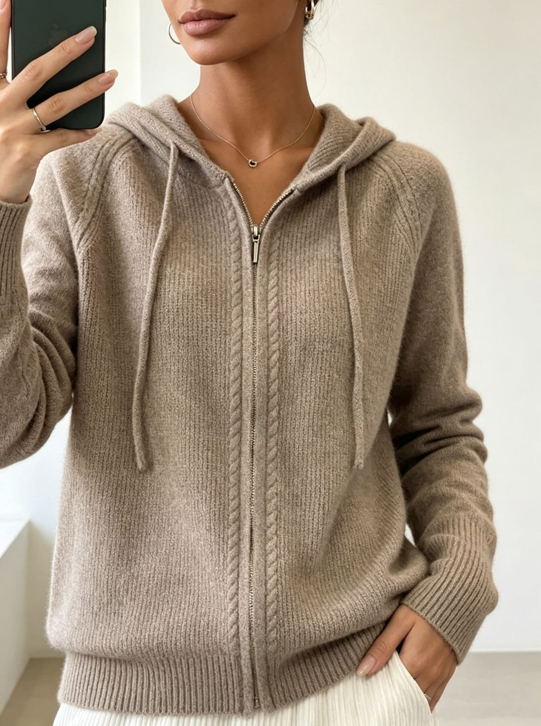 Damen Kapuzen-Cardigan mit Reißverschluss, feinem Feinstrick und gerippten Bündchen Shop Nory
