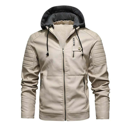 Herren Bikerjacke aus Kunstleder mit Teddyfutter und Kapuzeneinsatz Shop Nory