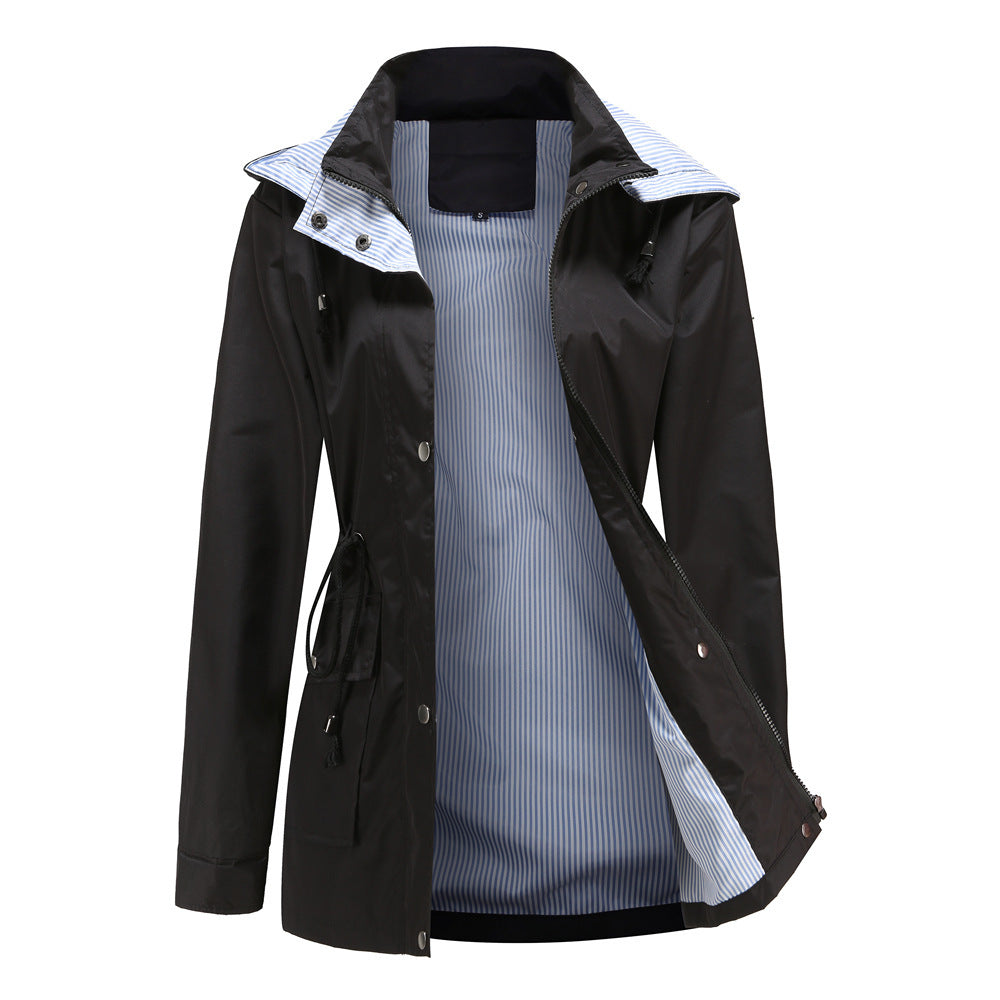 Damen Wetterfeste Regenjacke mit verstellbarem Kapuzenkragen und Taillenzug